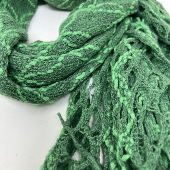TICKLED PINK Green Textured Chunky Knit Frayed Soft Cozy Winter Fall Scarf - Picture 7 of 9
